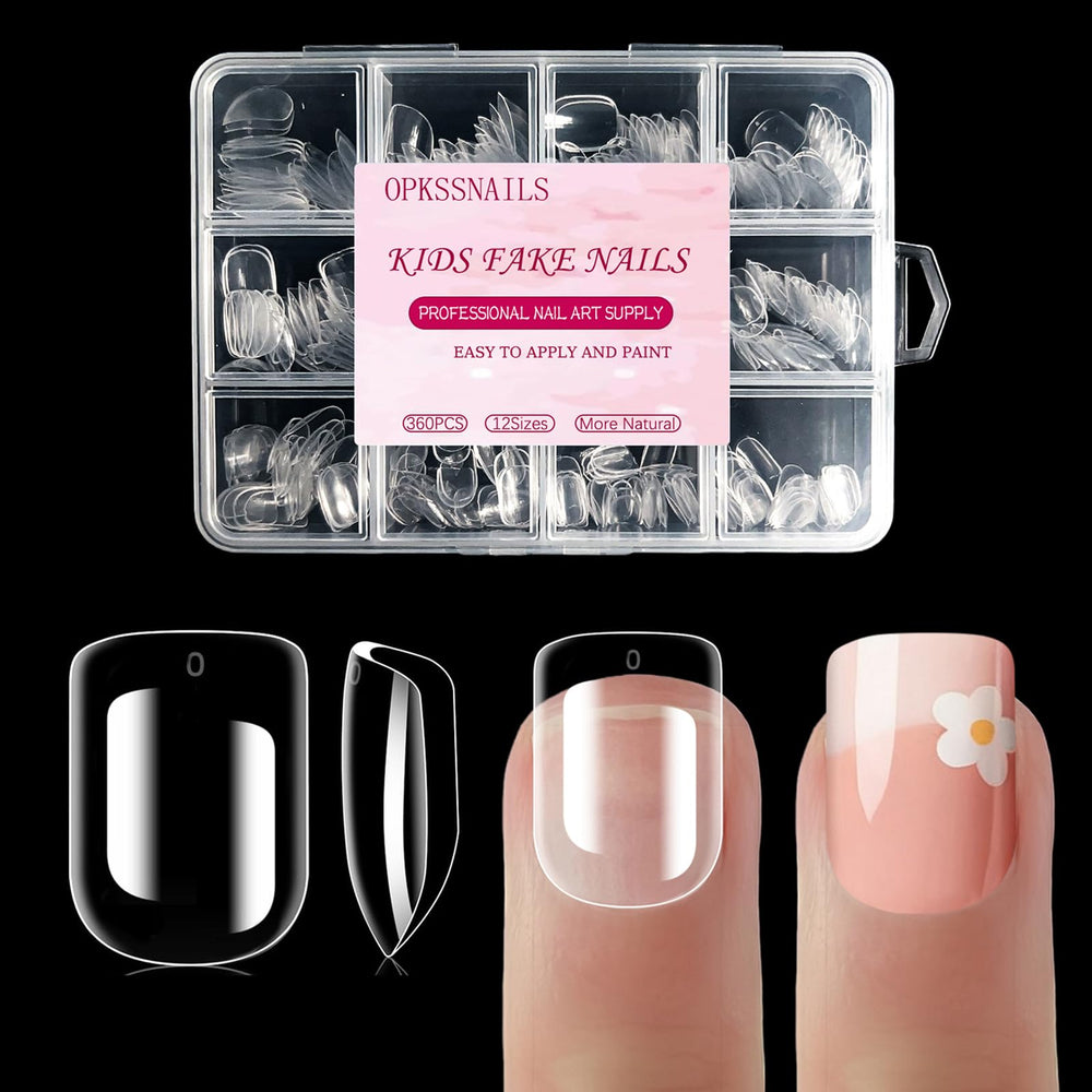 OPkssnails 360Pcs kid nail tips full cover clear for easy at-home manicures