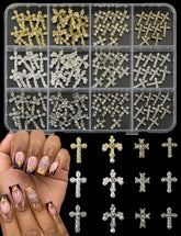 OPMADM cross nail charms grid in white gold adds elegant sparkle to nails