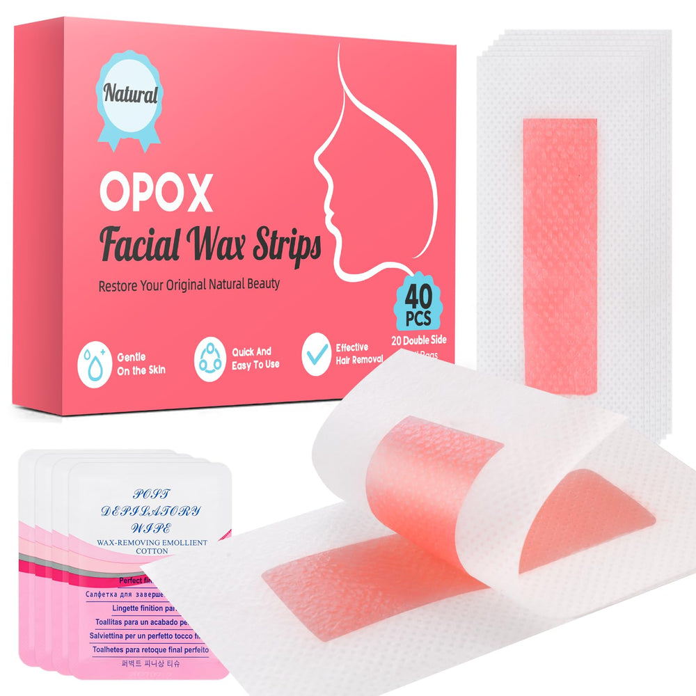 OPOX face wax strips for precise facial hair removal with gentle, long-lasting results.