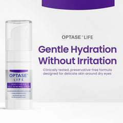 Optase LIFE aplicación suave en contorno de ojos, absorción rápida.