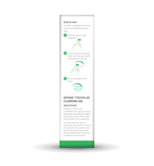 Optase TTO Eyelid Cleansing Gel tea tree oil focus highlights natural cleansing for eye area.