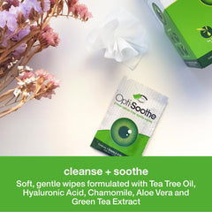 Opti-Soothe con aceite de árbol de té y ácido hialurónico para cuidado suave.
