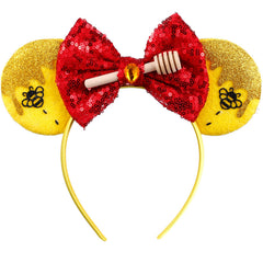 Opzzqz diadema con orejas de ratón brillantes y lazo para estilos festivos.