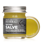 Ora's Amazing Herbal Tattoo Salve bottle front, soothing moisture for healing new tattoos