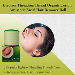 Organica threading thread in use for precise eyebrow shaping.