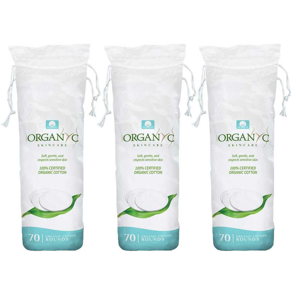 Organyc 100% organic cotton rounds for gentle facial cleansing and makeup removal.