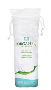 Organyc makeup pads close-up texture showing natural cotton fibers for gentle cleansing.