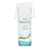 Organyc 100% organic cotton rounds in recyclable packaging for eco-friendly use.