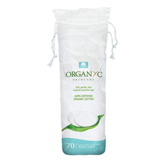 Organyc 100% organic cotton rounds in recyclable packaging for eco-friendly use.