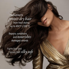 Oribe Gold Lust bottle highlights soft hair finish and frizz control after use
