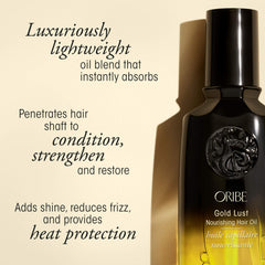 Oribe Gold Lust oil pump shows easy, clean application.