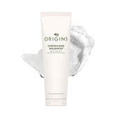 Origins Checks and Balances bottle with foaming cleanser for daily refreshing cleanse.