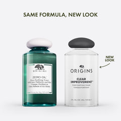 Pouring Origins Clear Improvement toner onto hand for cleansing action.