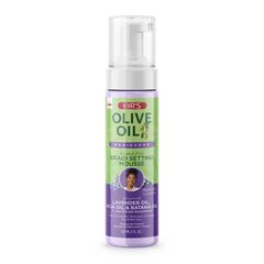 ORS Braidzone Mousse Lavanda envase destacado para un peinado suave y definido.