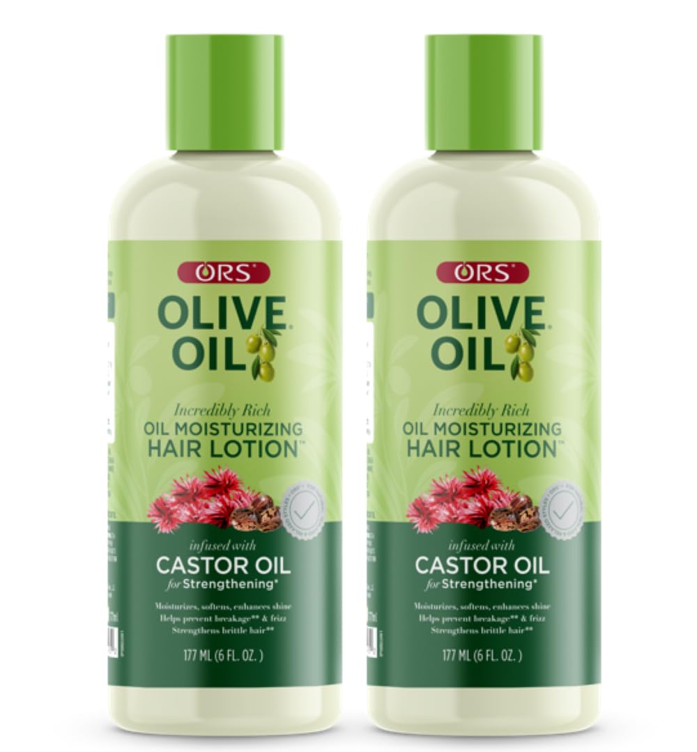 ORS Loción hidratante con aceite de oliva, botella visible, aporta hidratación diaria para el cabello.