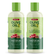 ORS Loción hidratante con aceite de oliva, botella visible, aporta hidratación diaria para el cabello.