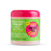 ORS Olive Oil Girls Fly-Away Taming Edge Gel bottle showing soft, firm hold for edges