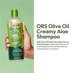 ORS Olive Oil Moisture Restore Shampoo foam — rich lather that rinses clean.