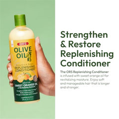 ORS Strengthen & Nourish conditioner with Sweet Orange Oil imagery suggesting refreshing fragrance