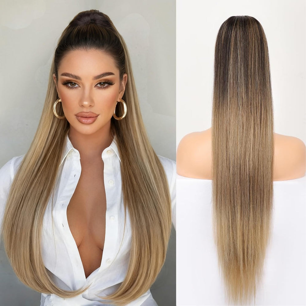 ORSUNCER drawstring ponytail close-up with clip-in for soft, natural texture