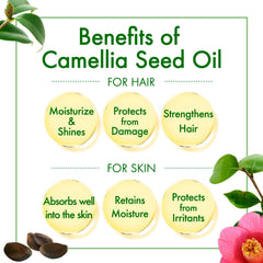 Oshima Tsubaki Camellia Seed Oil label closeup emphasizing purity and mineral free formula