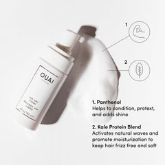OUAI Air Dry Foam bottle close-up showing lightweight, non-crunch finish.