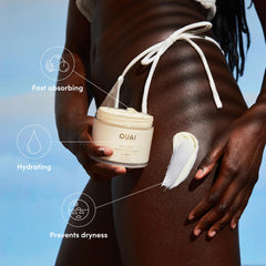 OUAI Body Cream with cupuacu butter texture close-up highlighting whipped hydration