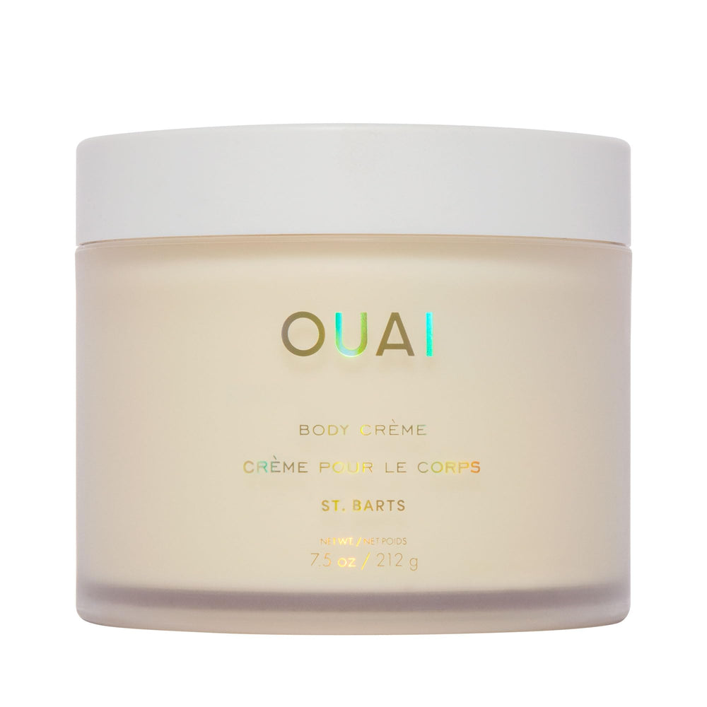 OUAI Body Cream St. Barts jar close-up showing rich moisture for radiant skin
