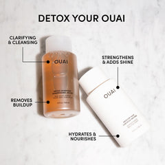 OUAI Detox Shampoo luxuriously foaming close-up showing cleansing action