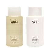 OUAI Fine Shampoo bottle on sink showing lightweight cleansing for fine hair