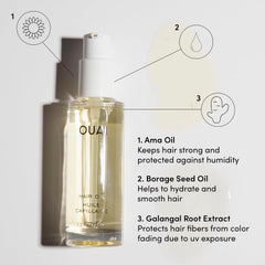 Close-up of silky, frizz-free hair with OUAI Hair Oil