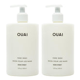 OUAI Hand Wash Dean Street bottle pump showing exfoliating formula for daily cleansing