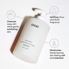 Close-up of OUAI Hand Wash Dean Street lather highlighting gentle exfoliation