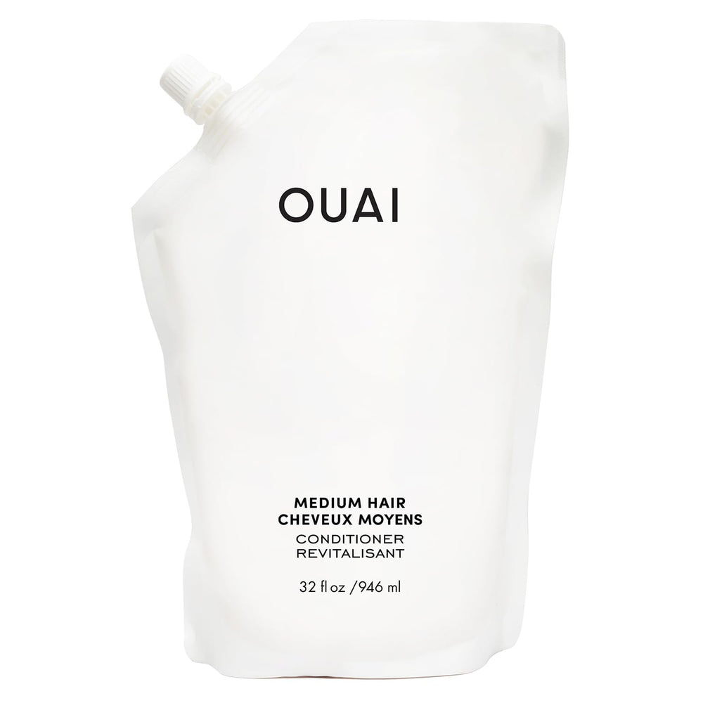 OUAI medium conditioner refill bottle showing weightless hydration for medium hair