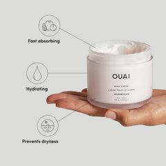 Application of OUAI Melrose Place on damp skin for quick absorption.