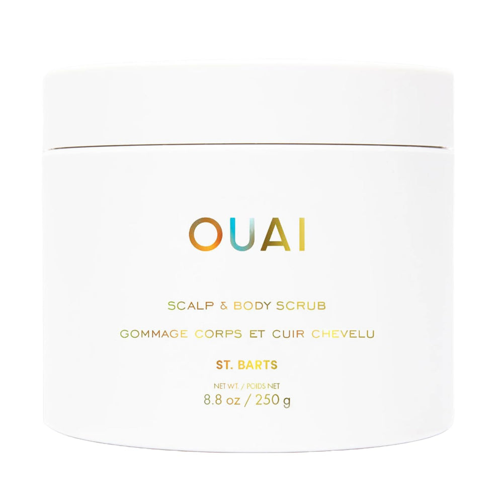 OUAI St Barts Scrub sugar crystals gently exfoliate scalp and body