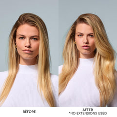 OUAI Thickening Spray applied to damp hair for root-to-end volume