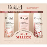 Ouidad shampoo bottle promoting frizz control and moisture lock