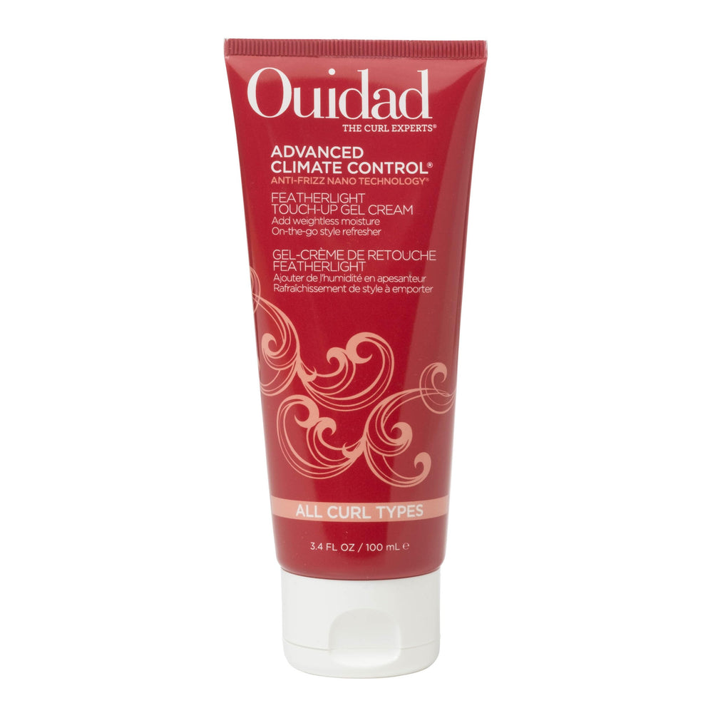 Ouidad gel crema featherlight en bote, retoques ligeros y definición de rizos.