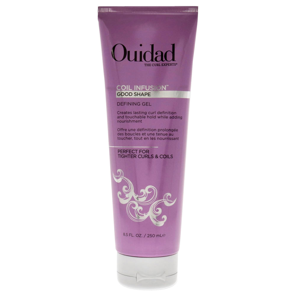 Ouidad Coil Infusion bottle glistening, delivering lightweight hold for defined curls.