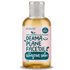 Ouiloe Dermaplane Oil bottle closeup showing fragrance-free hydration for sensitive skin