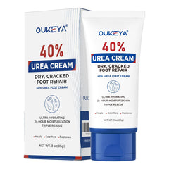 OUKEYA Urea Cream 40% tube packaging highlights hydration for dry skin.
