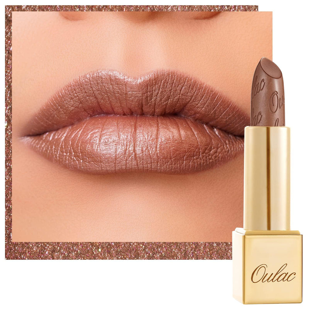 Oulac labial marron brillo metalico 3D para color vivo y duradero.