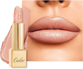 Oulac labial nude peach con acabado metalico brillante para uso diario