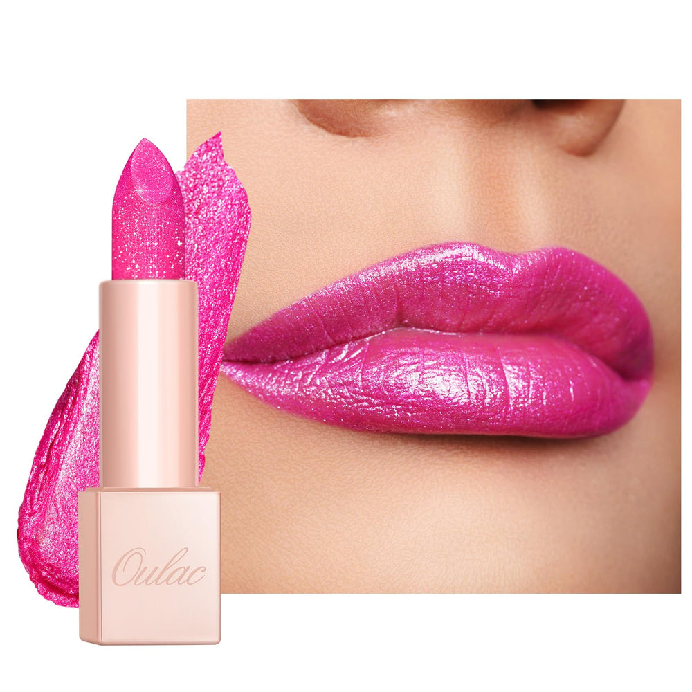 Oulac Pink Shimmer Lipstick with diamond sparkle for radiant lips.