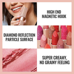 Oulac Pink Shimmer Lipstick hydration formula with Damask Rose Oil.