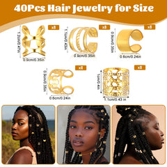Ouligay abrazaderas para rastas doradas, primer plano, ideales para peinados audaces.