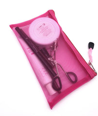 Outman nylon mesh pencil case open with pens and pencils for easy access.