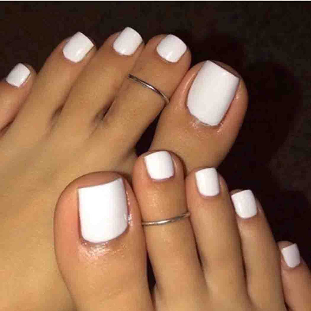 Outyua white matte solid square toenails full set for elegant at-home manicure