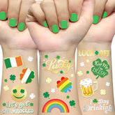 Tatuaje temporal Ovasorve con treboles brillantes para San Patricio